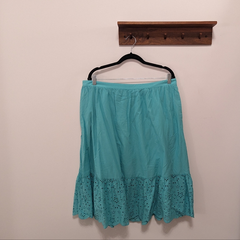 [J.Crew] Knee Length Teal Green Summer Eyelet Skirt